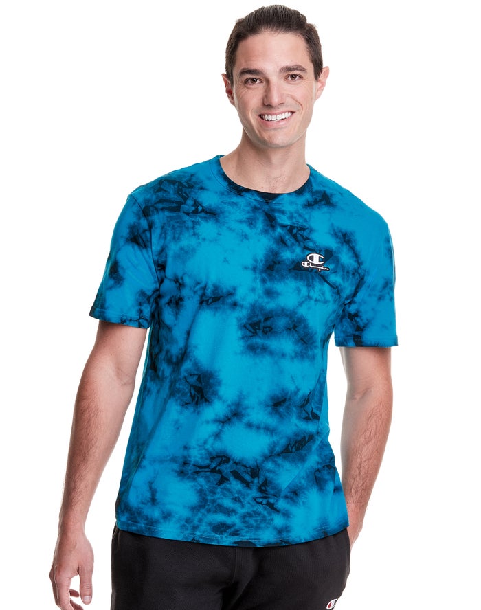 Champion Mens T-Shirt NZ - Galaxy Dye Embroidered C Logo & Script Applique Blue/Black ( 2934-RLDXG )